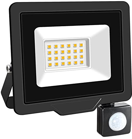 SKYWORLD Projecteur LED Exterieur,20W Projecteur Avec Détecteur de Mouvement 1 pièce,Blanc Chaud LED Spot Extérieur avec Détecteur IP66 Etanche pour Jardin Patio Garage Entrée
