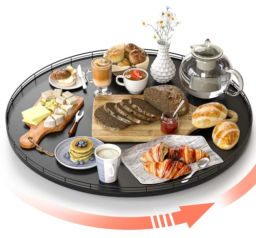 Oroyutor Lazy Susan Drehteller aus Eichenholz, 61 cm, extra groß, rund, Lazy Susans Organizer für Küche, Arbeitsplatte, Charcuterie, Käsebrett, Organisation und Aufbewahrung, schwarze Heimdekoration