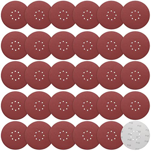 225 mm Sanding Discs 120 Grit, 30 Pieces Orbital Sander Discs 9 inch 225 mm large Hook and Loop Sanding Discs 8 Holes Round Sandpaper Sheet for Grinding Giraffe, Drywall Sander Sanding Pads(30 Pieces
