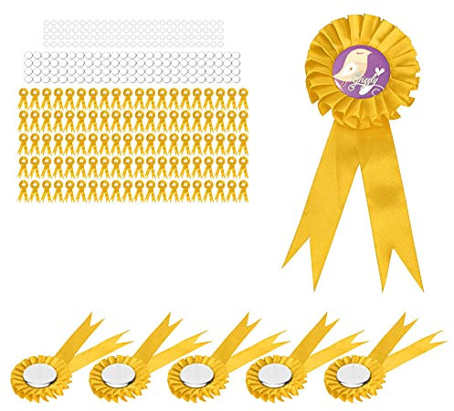 100Set Anstecker aus Weißblech, Blanko-Auszeichnungsband, Preisband, Anstecker aus Weißblech, Blanko-Materialien, Feier, Party, Hochzeit, Zubehör, 44 mm (Gelb)
