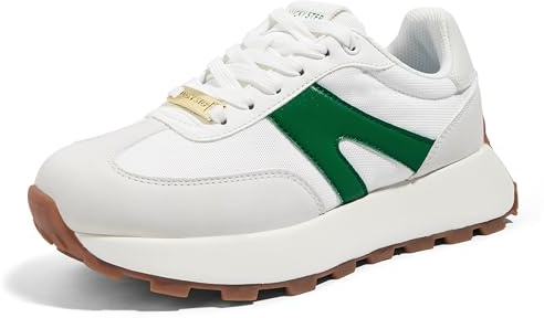 LUCKY STEP Baskets Femme à Plateforme – Sneakers Rétro Classiques, Chaussures de Mode à Lacets pour Tennis, Course et Quotidien (Gris/Vert, 8US-38EU-5UK)