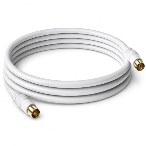 topolenashop Cavo Antenna TV Coassiale 3 m 75 Ohm SAT – Cavo Satellitare TV Doppia Schermatura con Presa IEC, Colore Bianco per TV e Decoder