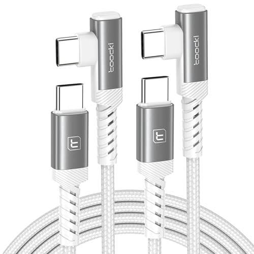 toocki Cable USB-C 60W [1M,2 Unidades] PD Carga Rapida, 90 Grado, Blanco | Carga Rápida, Cable 90° Largo, Nylon Tipo C con Ángulo para iPhone 17/16 Pro Max/MacBook/iPad/Galaxy S25, Ideal Gaming/Casa
