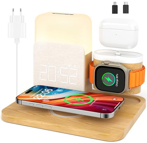 COLSUR Chargeur Induction 7 en 1 pour Apple,Station de Charge avec Réveil