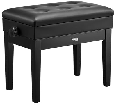 VEVOR Piano Bench, 22 x 13 x 19.3, Keyboard Piano Chair with 19.3-22.8 Adjustable Height, Padded Cushion, Storage Compartment for Music Books, Wooden Piano Stool Seat, for Vanity, Living Room