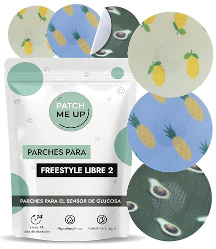 Patch Me Up 15 Uds Parches Sensor Freestyle Libre 2 - Adhesivos para Diabetes Hipoalergénicos Impermeables y Transpirables - Fijación 14 Días para Deporte Ducha - Protector Medidor de Glucosa Frutas