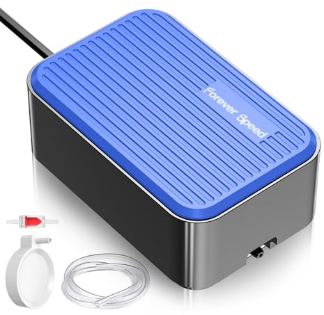 Forever Speed Pompe à air d'aquarium la Plus Silencieuse <40db, 2W Pompe à oxygène Aquarium Silencieux Convient aux Aquariums Jusqu'à 100L avec Accessoires