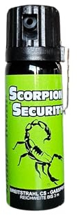 CS Tränengasspray KO Spray Scorpion Security 50 ml Breitstrahl Jet mit Metallclip und Flip-Top-Deckel - Personenabwehrspray diskret und praktisch mit BKA Zulassung zur Selbstverteidigung im Alltag
