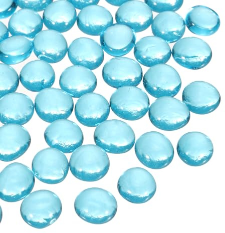 QUARKZMAN 40pcs Perline di Vetro Gemme Piatte di Vetro 0.44lbs 0.47-0.55 | per Riempimento Vasi Decorazione Acquari Artigianato Fai-Da-Te, Biglie di Vetro Ciottoli, Blu Mare