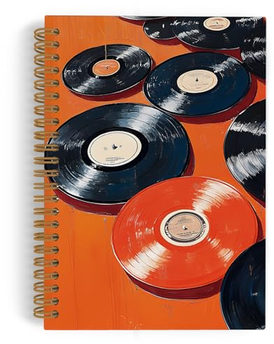 QLMX Retro Vinyl Record Music Spiral Notebook, Vinyl Record Lovers Gift Journal Notebook, Music Notebooks for School Work, Musical Office Supplies Gifts for Music Lovers Teachers Women Men, 5.5x8.3In