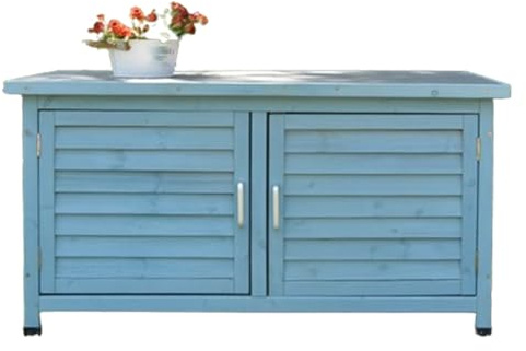 Garden Tool Organizer Cabinet,Wooden Outdoor Storage Shed With Waterproof Roof,Outdoor Potting Bench With Metal Table Top,Double Doors Garden Work Bench For Backyard, Patio, Lawn (One Color Blue)