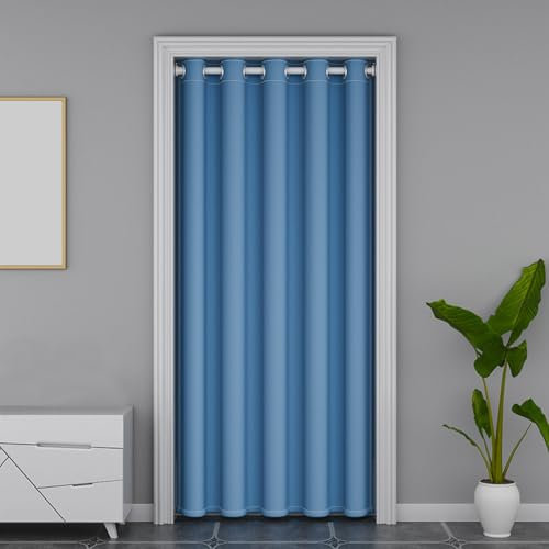 Wärmeisolierender blickdichter Türvorhang mit Ösen für Türen und Fenster, Beige / Weiß