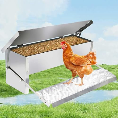 NEONMAN Futterautomat Hühner mit Abdeckung, Treadle Poultry Feeders Futterautomat Hühner Rattensicher, 11 Catties Kapazität Regen- und Staubdicht, Gilt für Geflügel