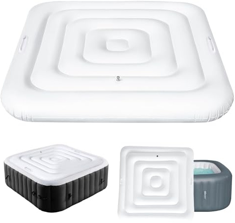 Couvercle de Bain à Remous, 135CM Couverture De Spa Gonflable avec Poignée, Couverture De Spa pour Bain À Remous, Économie D'Énergie, Universel et Pratique pour Spa (Carrée-135CM)