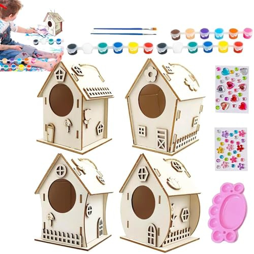 Palaufr Bird House Craft, Bird House Kits für Kinder - Bauen Sie Ihr eigenes Vogelhaus,Unfertigte dekorative Holzhandwerk mit Seil und Kleber für Außen im Freien im Freien Garten Garten im Freien im