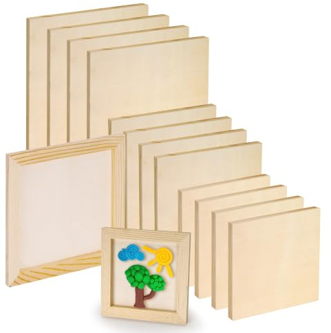 Axincardarm Wood Canvas Boards Wooden Panels for Painting 12 Pcs | for DIY Craft Drawing Art, 12 x 12 cm, 15 x 15 cm, 19 x 23 cm