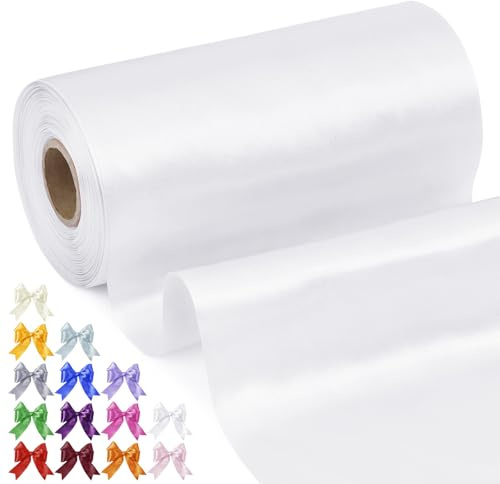 Uiopa Geschenkband Breit 20cm x 20m Satinband Weiß Schleifenband Polyester Stoffband Deko Satin Band für Geschenkverpackungen, Hochzeiten, Stuhlschärpen, DIY-Handwerk