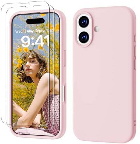 GOODVISH 3 in 1 für iPhone 17 Hülle mit 2 Stück Schutzfolie, Sand Rosa | Liquid Silikon Handyhülle Kameraschutz, Soft Mikrofaserfutter Kratzfest Stoßfeste Schutz Case für iPhone 17 6.3