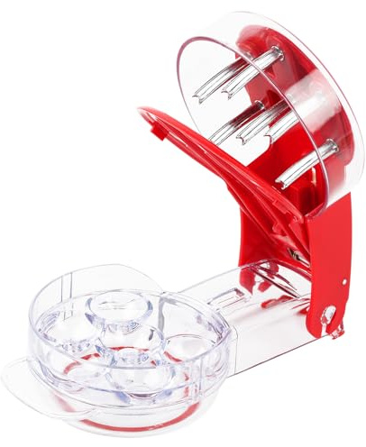 Cherry Pitter, Stainless Steel Multi Cherry Stoner Remover Tool – Pit 6 Cherries at Once with Ergonomic Grip & Splash Guard | UK Cherry Pitter for Olives, Dates & Small Fruits (19.5x11x6cm)