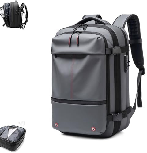 FAFAKO Sac À Dos avec Aspirateur, Sac De Extensible À Compression De 60 L for Ordinateur Portable, Sac À Dos(Gray,Manual Press)