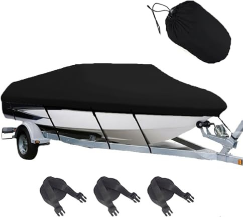 Funda para Barco,Resistente 420D De Grado Marino-Accesorios Barco,335–400 cm,Tela Oxford Impermeable con Protección UV,Casco En v Runabout Jumbo Boat Speedboat Fishing Ski Boat(11-13 FT,Negro)