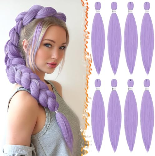 BARSDAR Cheveux Tressés Pré-étirés, 66cm 8 Packs Longue Violet Clair Pre Stretched Braiding Hair Yaki Texture pour Tresses Africaine Synthétique Crochet Braiding Extensions de Cheveux Costume