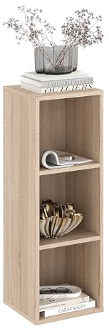KOMTO Bücherregal Klein Sonoma Eiche – Würfelregal mit 3 Fächern, Cube Regal für Wohnzimmer, Kinderzimmer, Nachtisch für Schlafzimmer | Standregal Nubo 31,4 x 90,4 x 29 cm