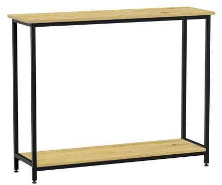HOGAR24 ES - Mesa Consola Estrecha Estilo Industrial – 100x30x80 cm – Mesa Auxiliar de Entrada con Estantes, Estructura Metálica y Acabado Vintage