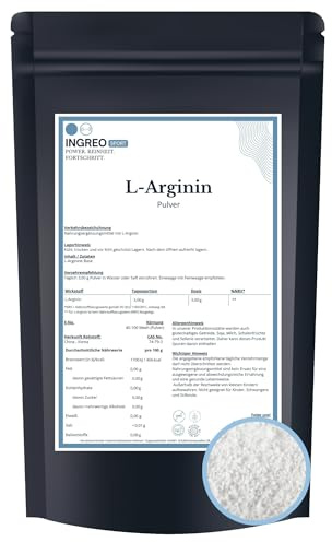 500 g | L-Arginin Base Pulver | Aminosäure Rohstoff | 40–100 Mesh | 100% rein ohne Zusätze | Training Durchblutung Fitness | Supplement Herstellung | INGREO