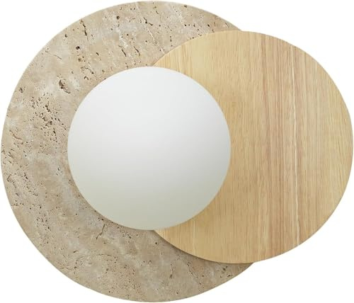 LYSDjia Marmor Wandleuchte for den Flur Steinlampe mit Massivholz und Lampenschirm aus natürlichem gelbem Travertinglas Vintage Wandleuchte geeignet for Wohnzimmer Badezimmer Waschtisch