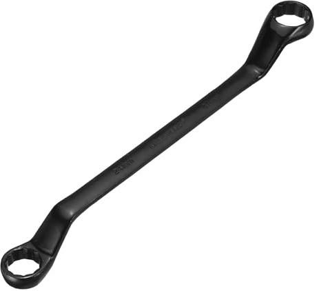 sourcing map 45 Grad gekröpfter Ringschlüssel, 24 mm x 27 mm, metrisch, 12-Punkt-Chrom-Vanadium-Stahl, Doppelsteckschlüssel, lang, Industriequalität, Torx-Steckschlüssel, Reparaturwerkzeug, Schwarz