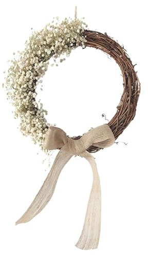 Healeved Gypsophila Wreath 25Cm Artificial Vine Garland with Dry ’S Breath Flowers, Floral Door and Wall Hanging Decoration for Birthday Party and Home Decor