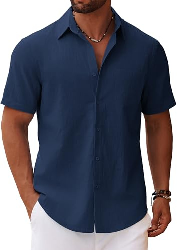 COOFANDY Camicia da Uomo a Maniche Corte Leggera Camicia Estiva Camicie da Spiaggia Casual Vacanze con Taschino S-4XL