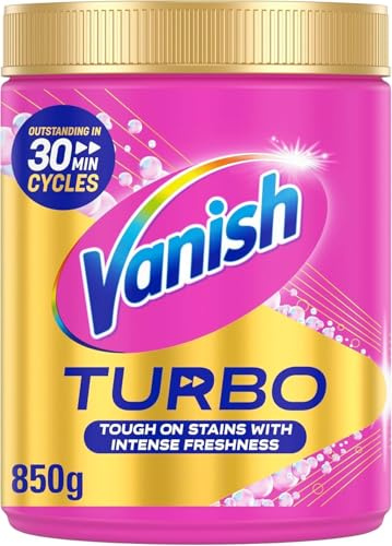 Vanish Turbo Fast Acting Stain Remover Powder, 850g | Turbo-powered formula, Safe on all colours, No pre-treat needed, Quick wash proven, Gentle on fabrics, Just one scoop
