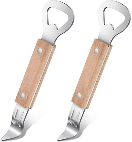 Shimmeroo 2Pack Can Punch Opener with Wooden Handle,Stainless Steel Bottle Opener Bartender Manual Bottle & Can Openers for for Beers Beverages Dishwasher Safe,Brown