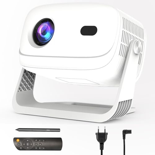 B12 Mini Projector with Stylus - Smart Projector Supports Writing & Drawing | Auto Focus & Keystone Correction 360° Rotatable Portable Home Projector for Bedroom, Indoors & Outdoors (White)
