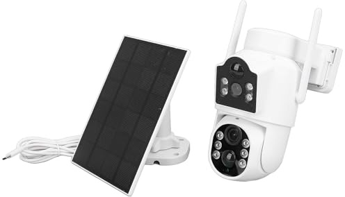 Oreilet Cámara Seguridad Solar, Cámara Vigilancia WiFi Red Remota Doble Lente 2 MP con Panel Solar para Hogar, Oficina, Al Aire Libre, Monitoreo de Inclinación de 355° y 90°
