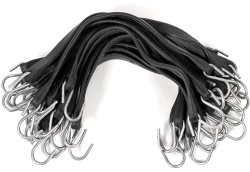 US Cargo Control 21 Inch Rubber Bungee Cords with S-Hooks (50 Pack), 32 Inch Stretch, Rubber Tarp Straps with Hooks for Flatbed Tarps, Trailers, Tarp Covers, Motorcycles, Cargo, Canopies, and More
