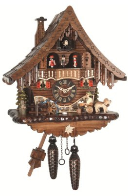 Engstler Quartz Cuckoo Clock Black Forest House with Moving Beer Drinker and Mill Wheel, with Music EN 471 QMT