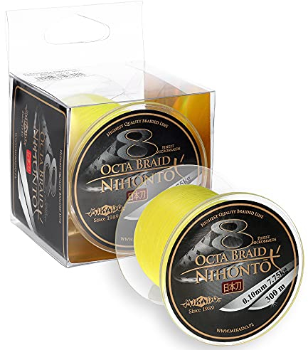 Nihonto Octa Braid, 300m Spule Angelschnur, fluo-gelb, 8-Faden rund geflochtene Schnur (0.18)