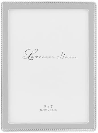 Lawrence Frames Metal Picture Frame with Delicate Outer Border of Beads, Silver, 5x7