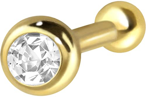 PIERCINGLINE 750er GOLD Nasenpiercing 18 KARAT RUNDER KRISTALL Piercing Nase Stecker Gelbgold