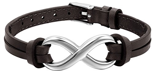 JewelryWe Schmuck Herren Damen Leder Armband Edelstahl Infinity Unendlichkeit Zeichen Charm Armreif aus Echtleder Geschenk