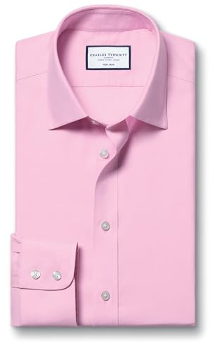 Charles Tyrwhitt Shirts for Men - Pink Non Iron with 100% Cotton Twill - Formal Dress Shirt for Work, Business & Weddings - Slim Fit with Classic Collar