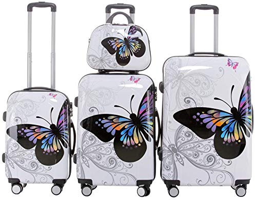 BEIBYE Butterfly 2060 TSA-Schloss 4-TLG. Reisekoffer Trolley – Robustes Hartschalen Kofferset inkl. Handgepäck und Beautycase