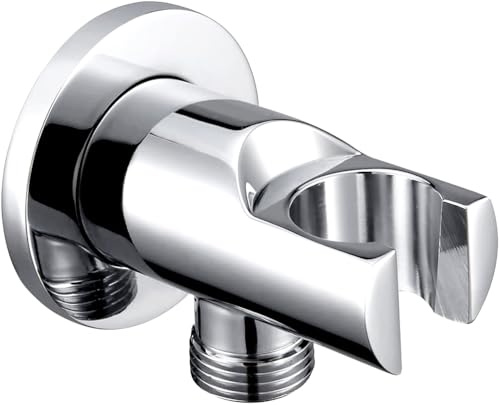 Handbrausehalter Wandanschlussbogen mit integriertem Brausehalte 1/2 Wandanschlussbogen Massiver Messing Wandhalterung Handbrause Halterung Halter mit Wasserzufuhr Ellbogen Duschabgang matt silber