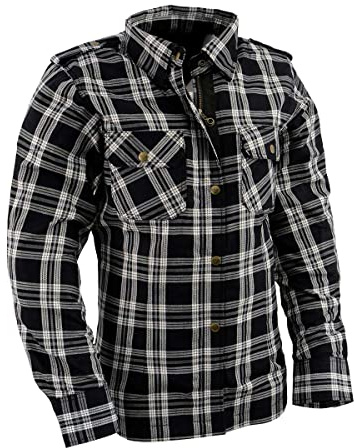 Milwaukee Leather MPL2600 Women’s Plaid Flannel Biker Shirt w/CE Approved Armor - Reinforced w/Aramid Fiber - Large Black