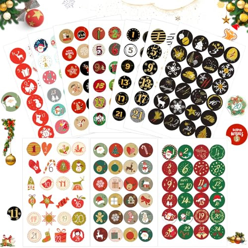 10pcs Aufkleber Weihnachten Adventskalender, Advent Calendar Numbers Stickers, Adventskalender Zahlen, zum Basteln und Dekorieren, Nummern Aufkleber, Geschenkaufkleber Weihnachten