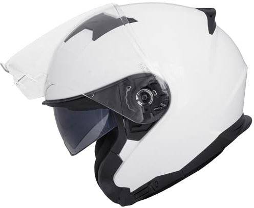 Zorax ZOR-602 Double Sun Visor Open Face Helmet - White M (57-58cm) | Motorbike Motorcycle Helmet Road Legal ECE 2206