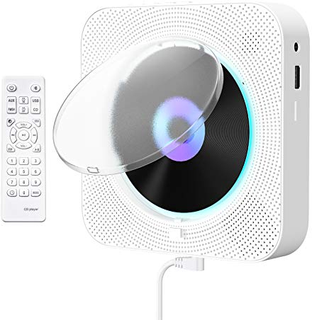 Gueray CD Player Bluetooth with Lights & Wall Mountable Built-in Speakers CD Players for Home with Remote Control FM Radio USB SD Card MP3 AUX Input Output